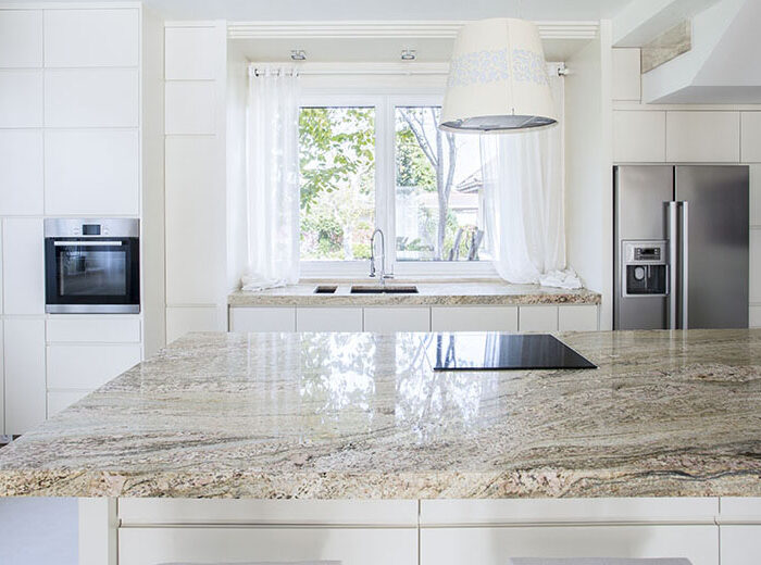 Horizontal view of bright and modern kitchen