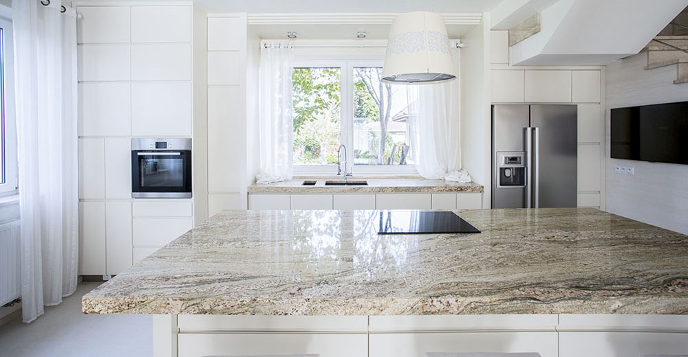 Horizontal view of bright and modern kitchen